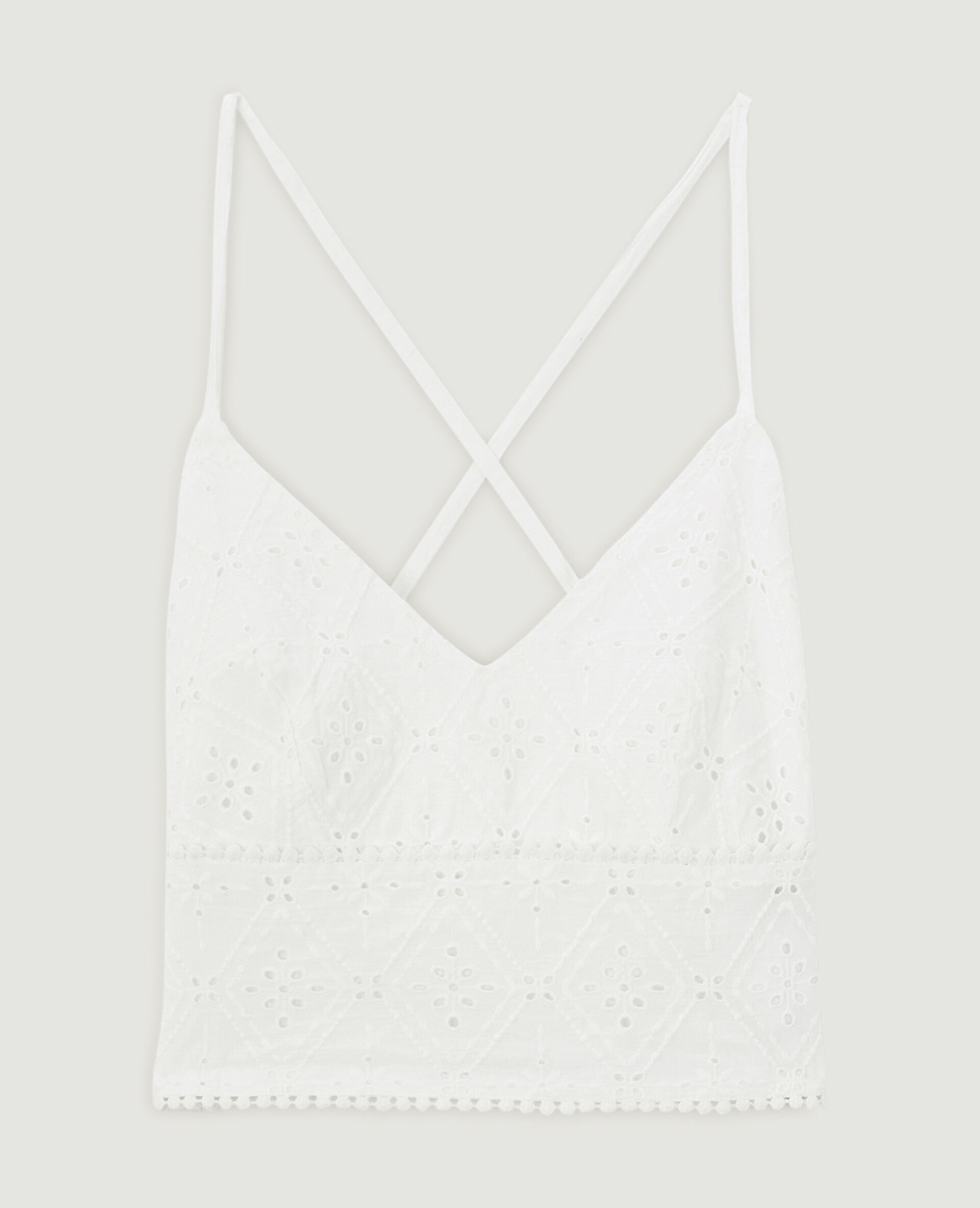 Top dos-nu broderie anglaise - Blanc