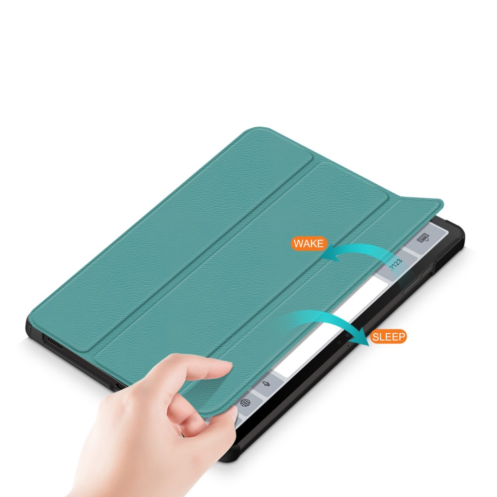 Samsung Galaxy Tab S9  Plus Leder Tasche Smart Cover Hülle Litchi Look   S-Pen Halterung - Grün