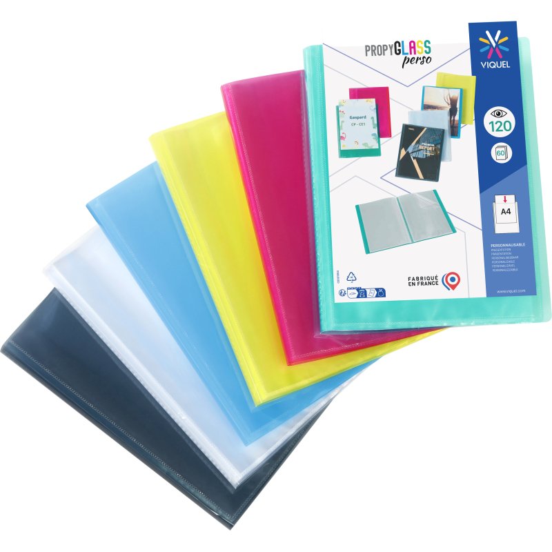 Protège-documents Viquel polypropylène translucide personnalisable A4 60 pochettes - 120 Vues – couleurs assorties