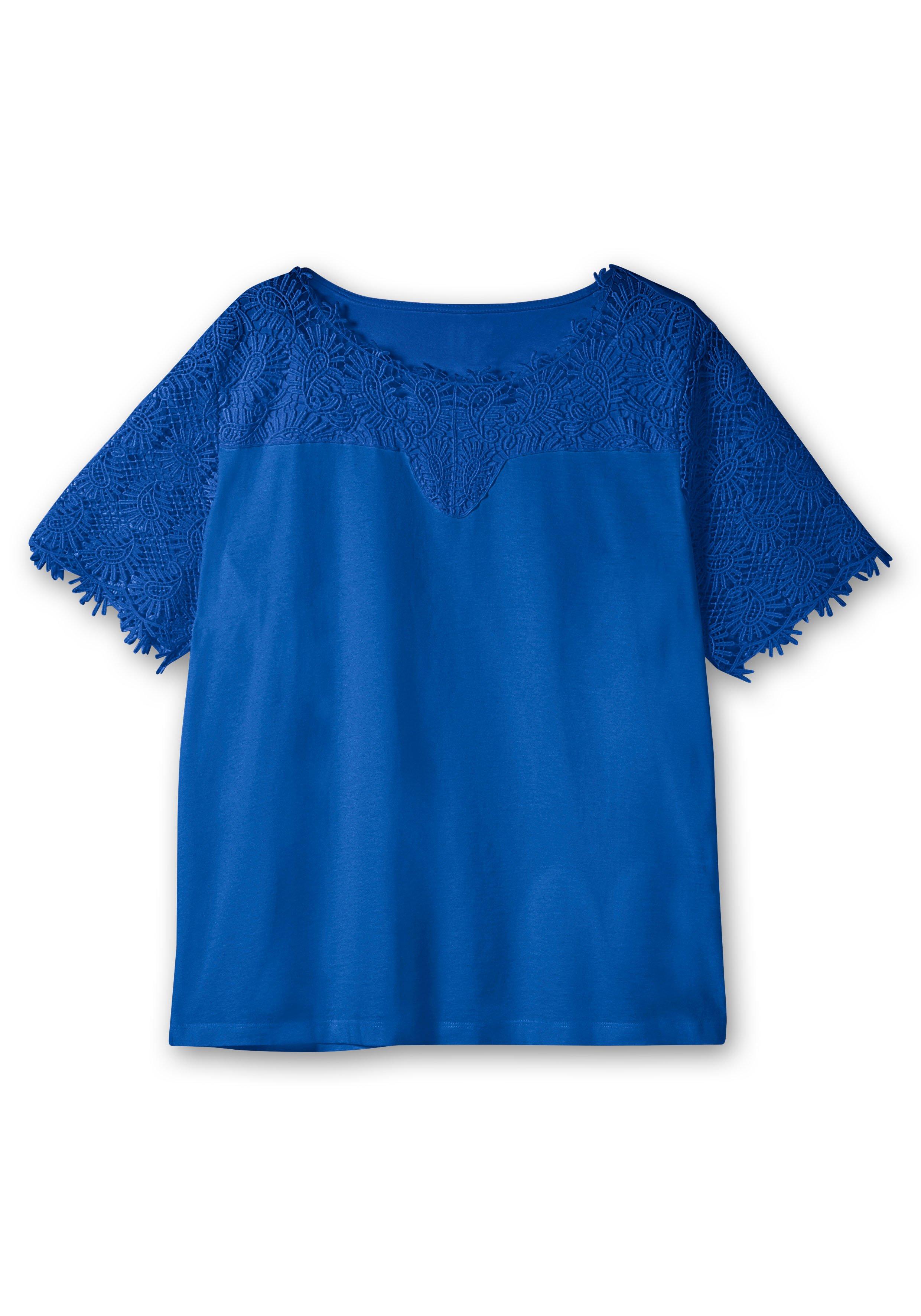 Shirt mit transparentem Spitzenbesatz