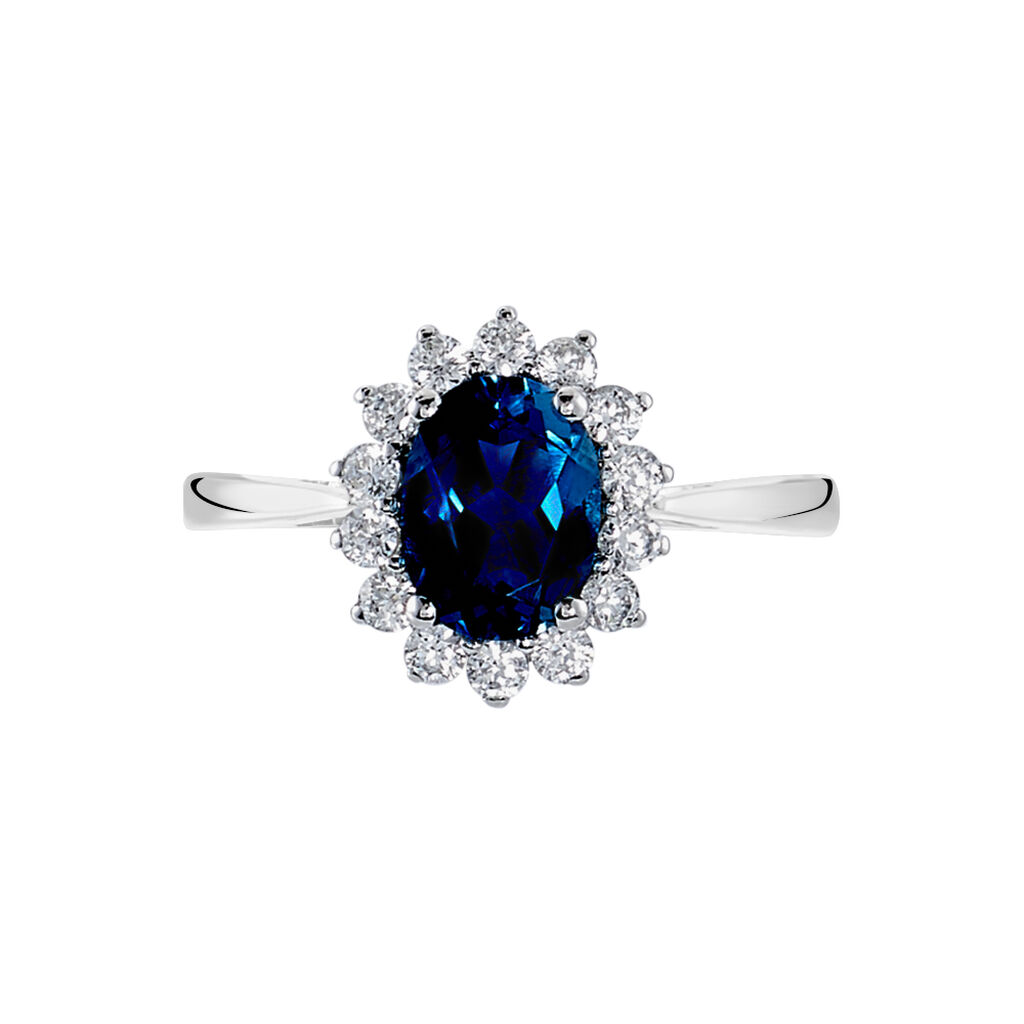 Bague Or Blanc Quintilla Topaze London Blue Et Oxydes