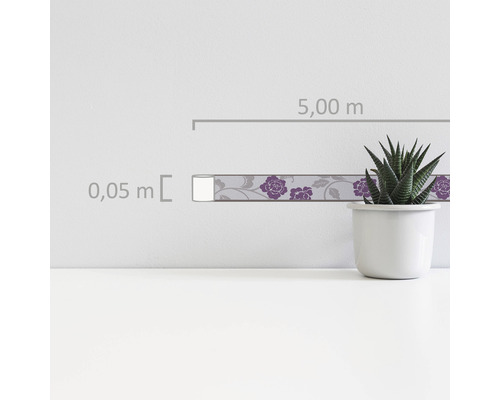 Rand 2820-26 Alleen Randen 9 zelfklevende bloem paars grijs wit 5 m x 5 cm