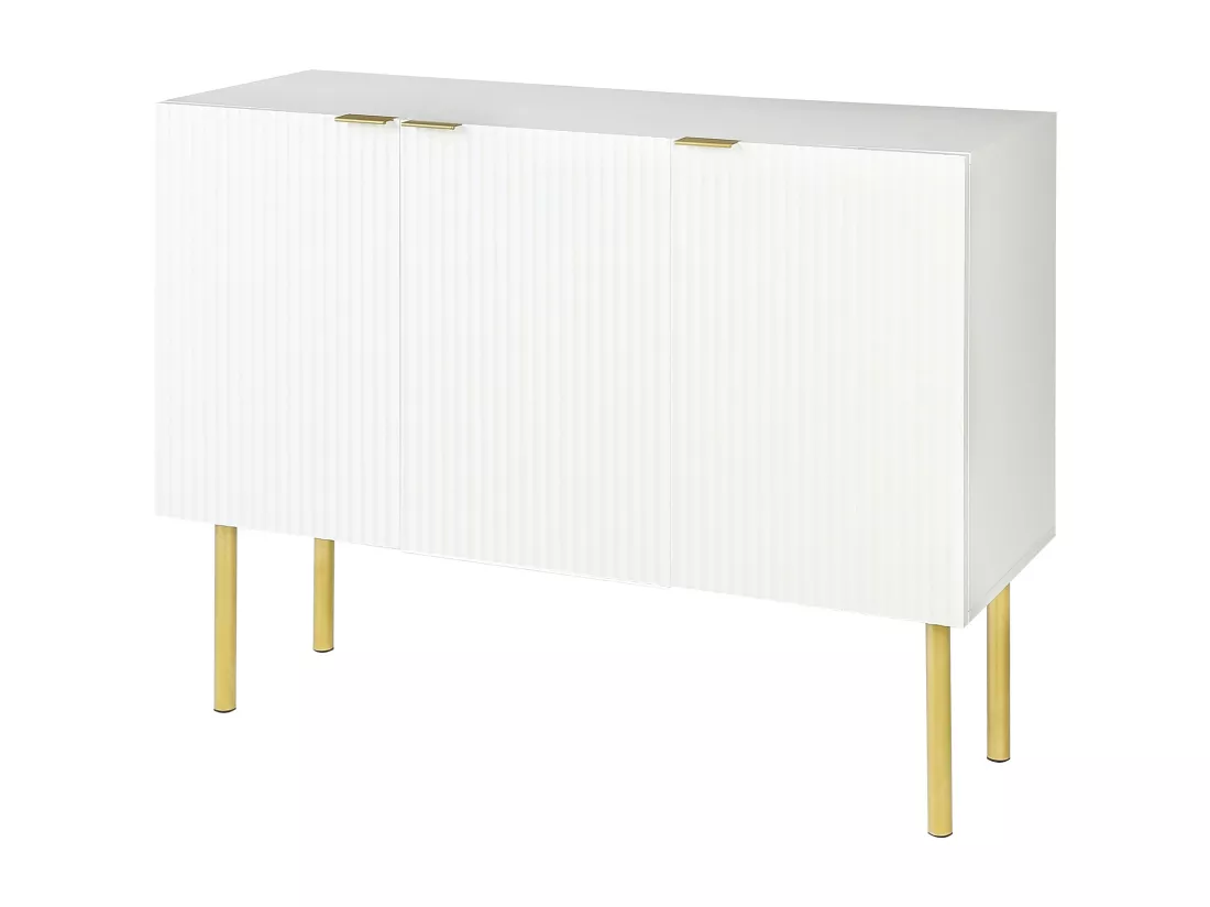 Buffet moderne avec 3 portes - 120 x 42 x 93 cm - MDF - Etagères réglables et pieds en métal - Blanc