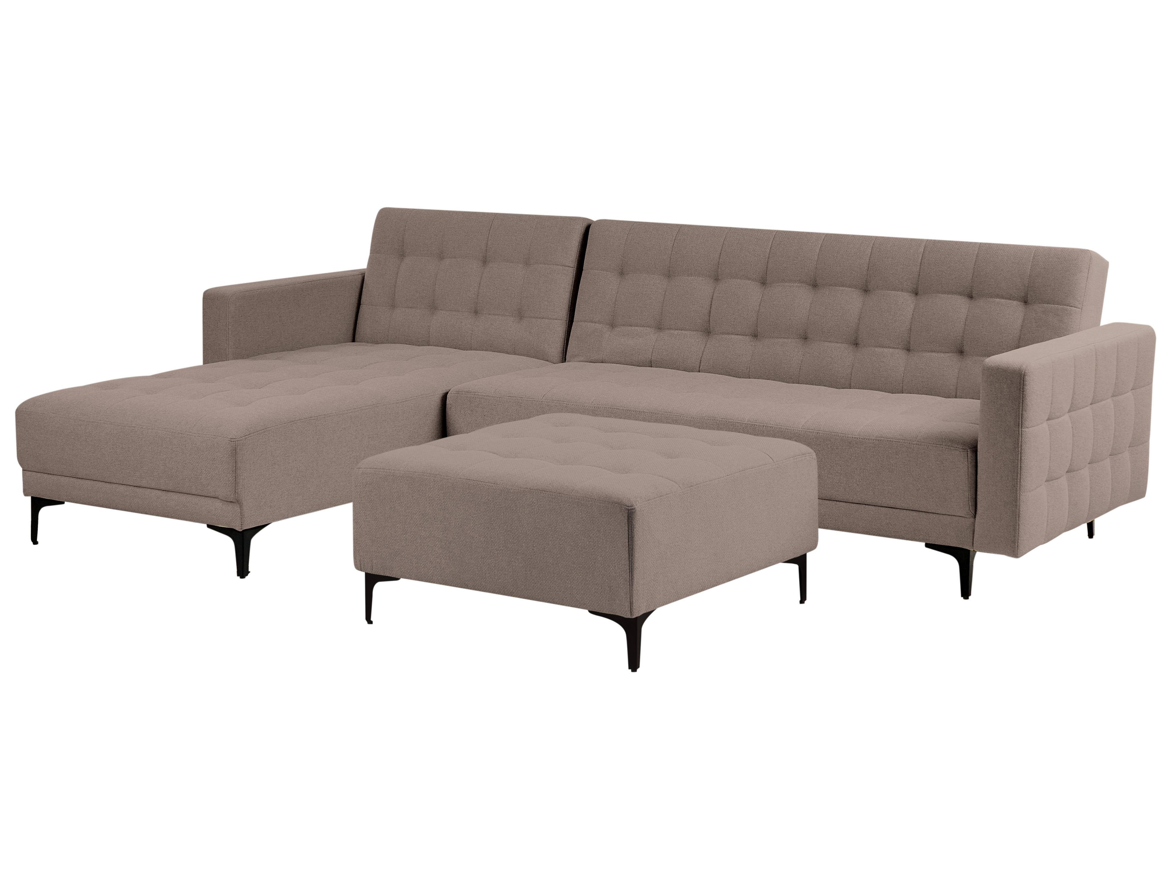 Modulaire hoekslaapbank 4-zits ABERDEEN Stof Taupe met ottomaan rechtszijdig