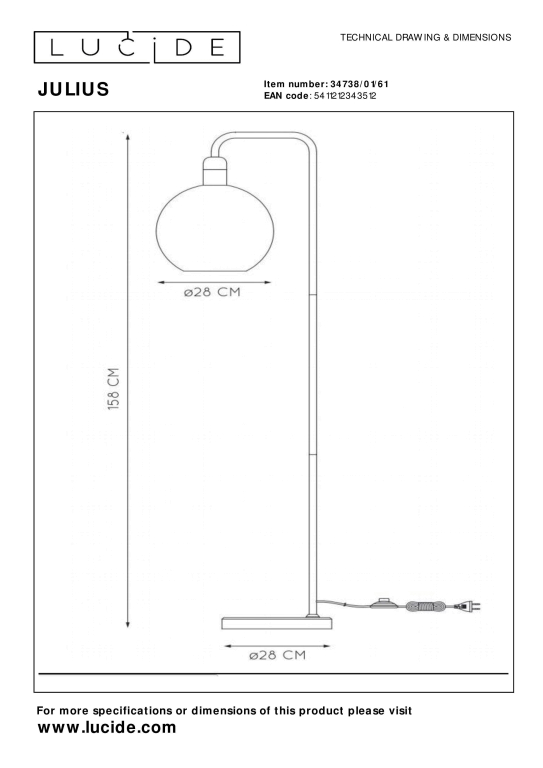 Lucide Julius vloerlamp fumé