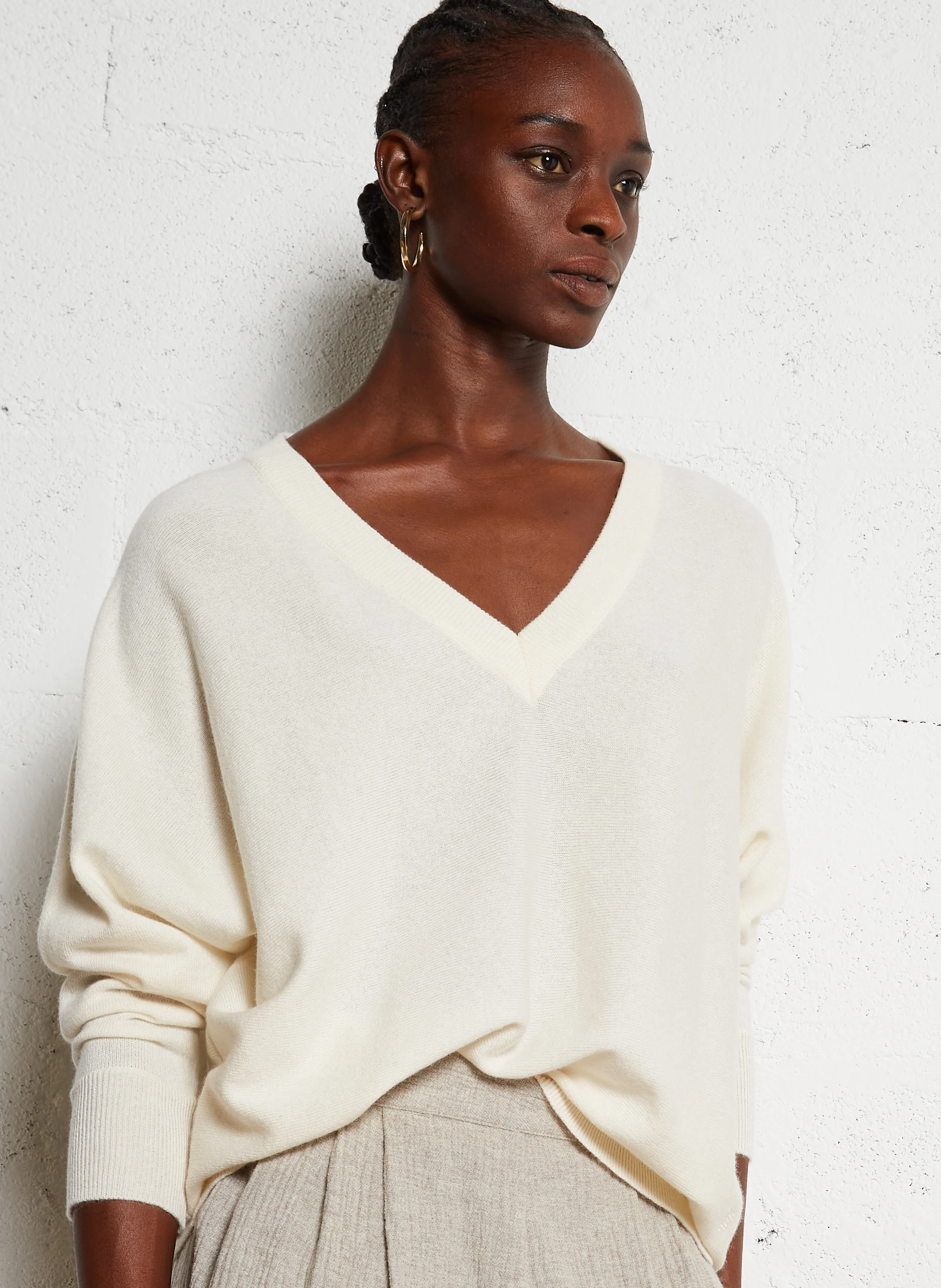LINE - Pull oversize col V en cachemire | Blanc