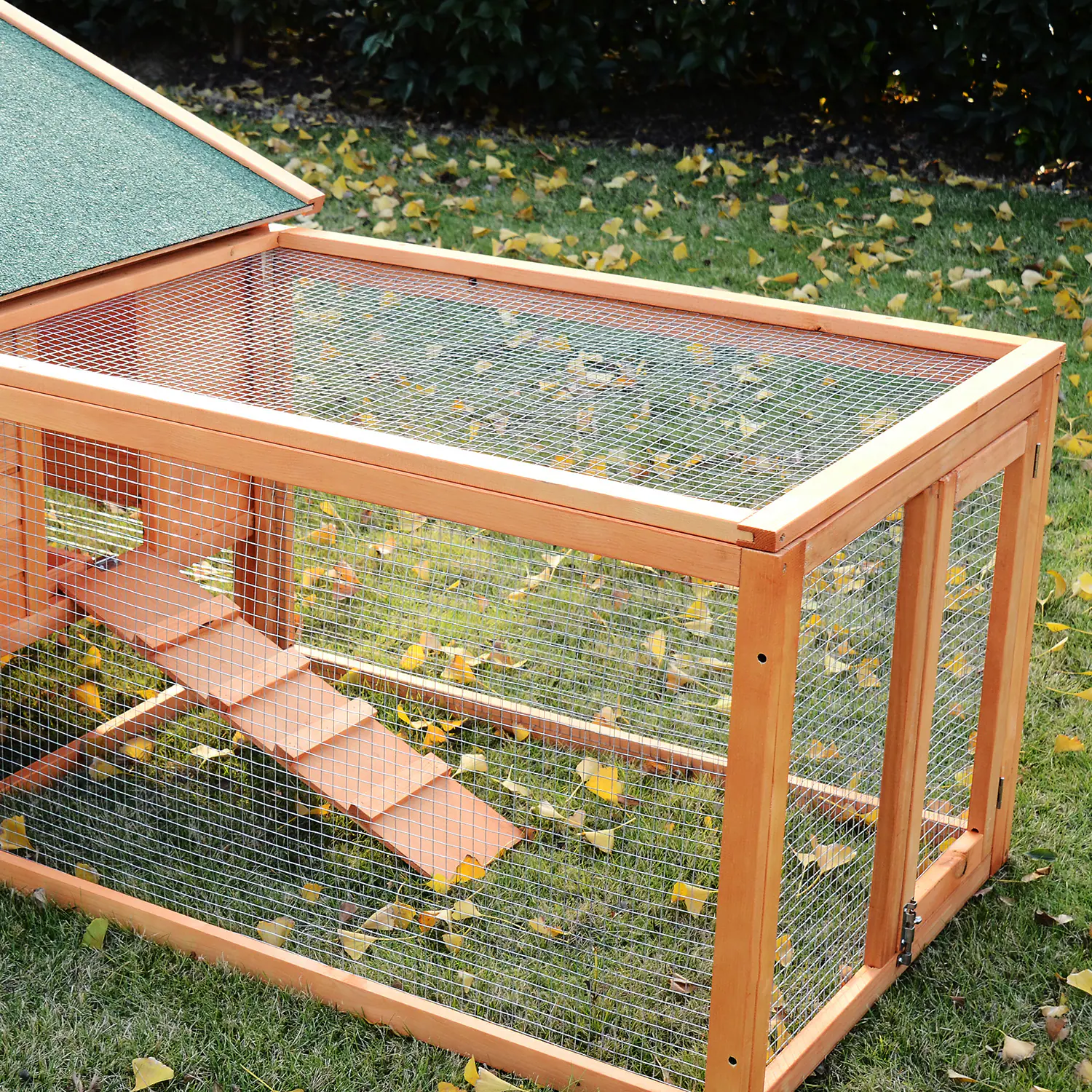 PawHut Kaninchenstall mit Seitengehege braun, grün 310 × 68 × 87 cm (LxBxH)