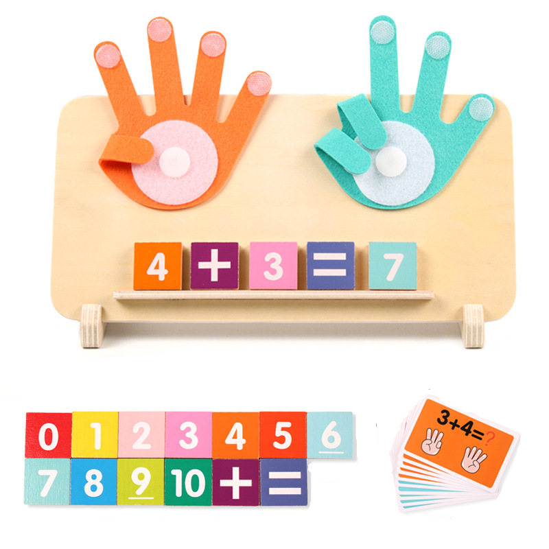 (30x15cm) Holz Kinder Mathematik Spielzeug Zahlen Brett Finger Rechenaufgaben Montessori Lernspiel für Addition / Subtraktion - Bunt