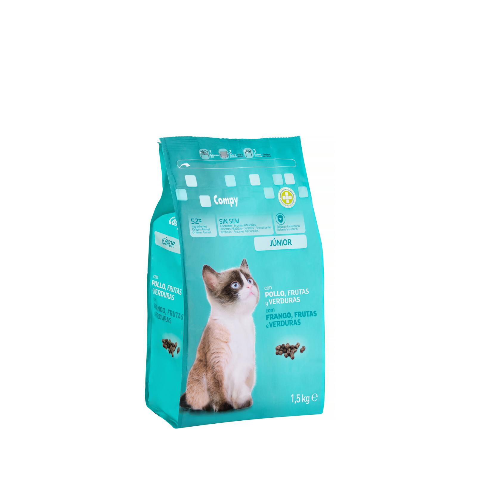 Croquettes pour chat Compy Junior au poulet, fruits et légumes