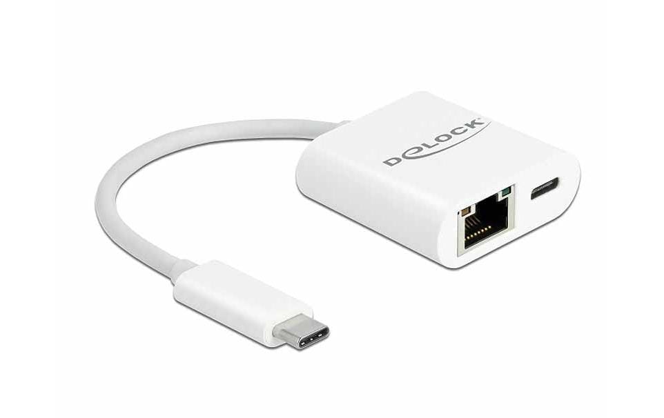 Netzwerk-Adapter 65402 USB-C – RJ45 mit PowerDeliveryUSB Type-C Adapter zu Gigabit LAN 10/100/1000 Mbps mit Power Delivery Anschluss weiss