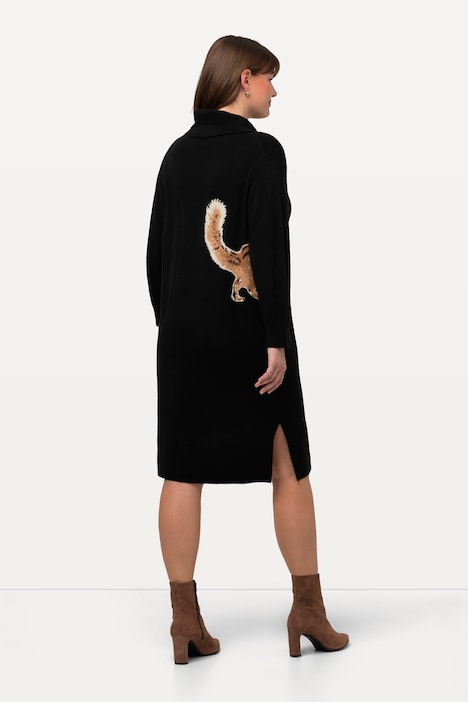Strickkleid, Tiermotiv, Rollkragen, Langarm, Wollmischung
