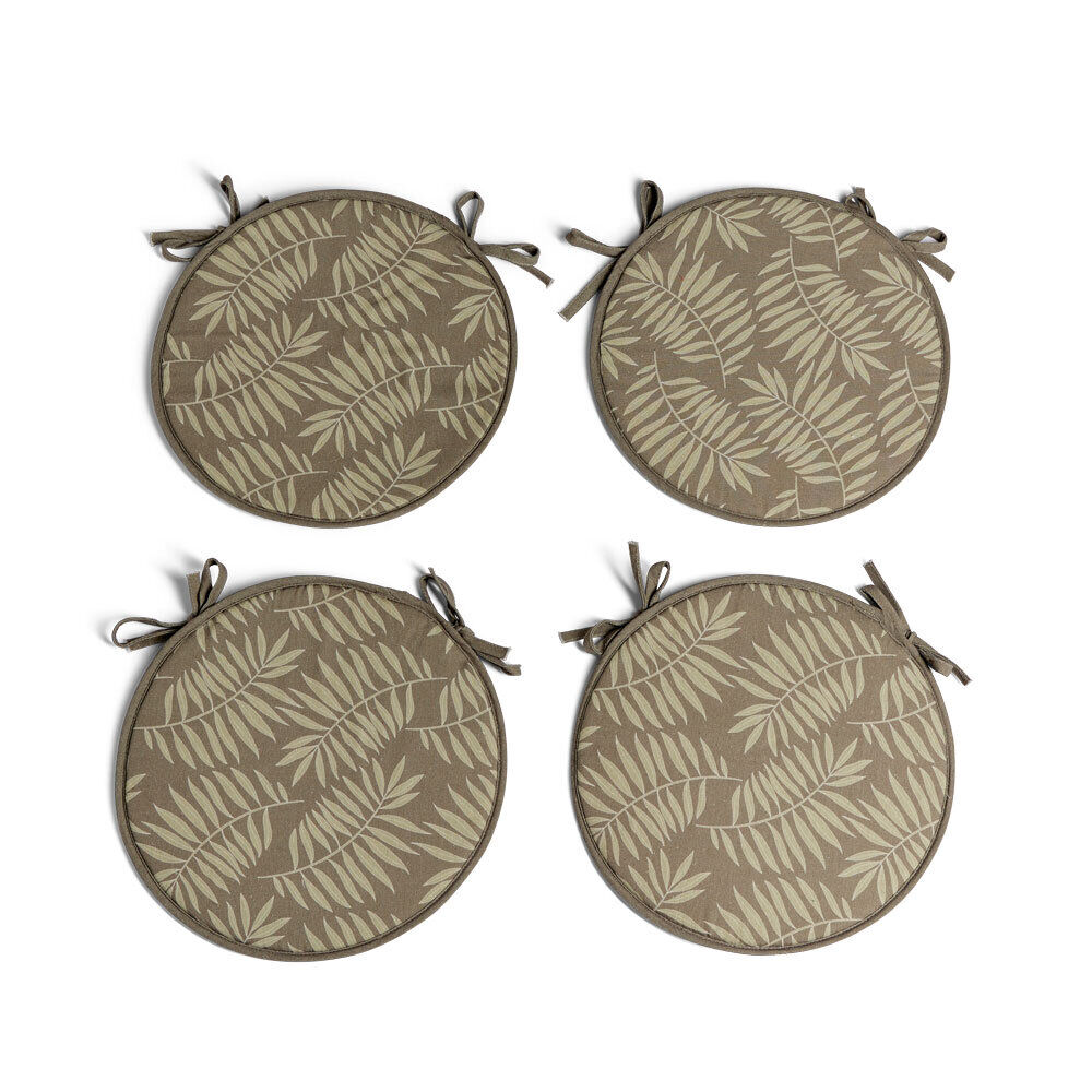 Lot de 4 galettes de chaise polyester et coton vert olive Ø38cm