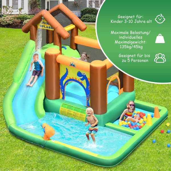 Hoppeslott med blåser Oppblåsbar vannskliepark med sklie 368 x 303 x 230 cm Fargerik