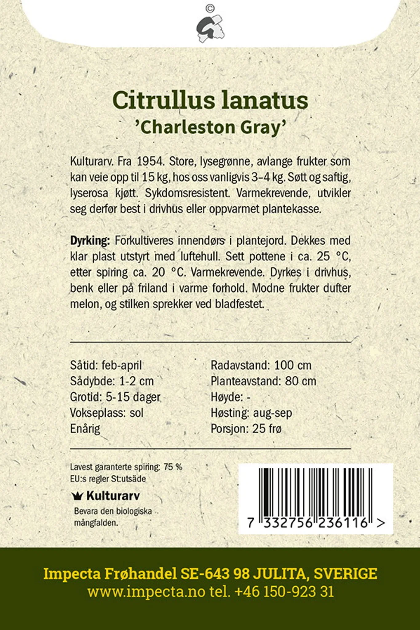 Citrullus lanatus 'Charleston Gray' Vannmelon 'Charleston Gray'