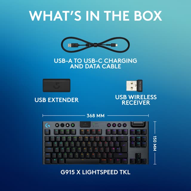 Logitech G915 X Lightspeed TKL trådløst lineært gamingtastatur (sort)