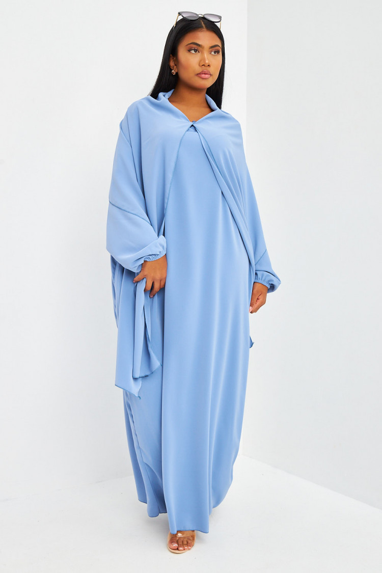 Abaya bleue ample avec voile intégré
