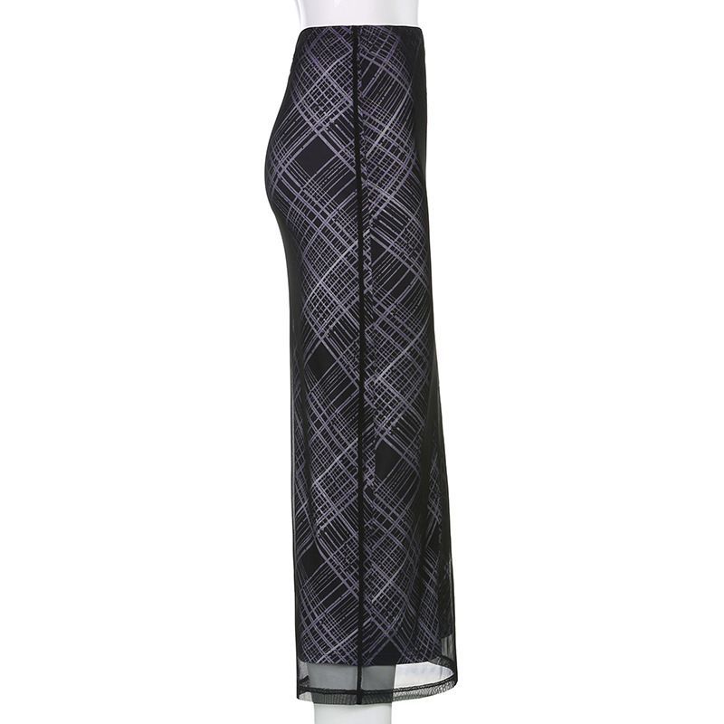 BrickBlack - Geruite mesh maxi-kokerrok