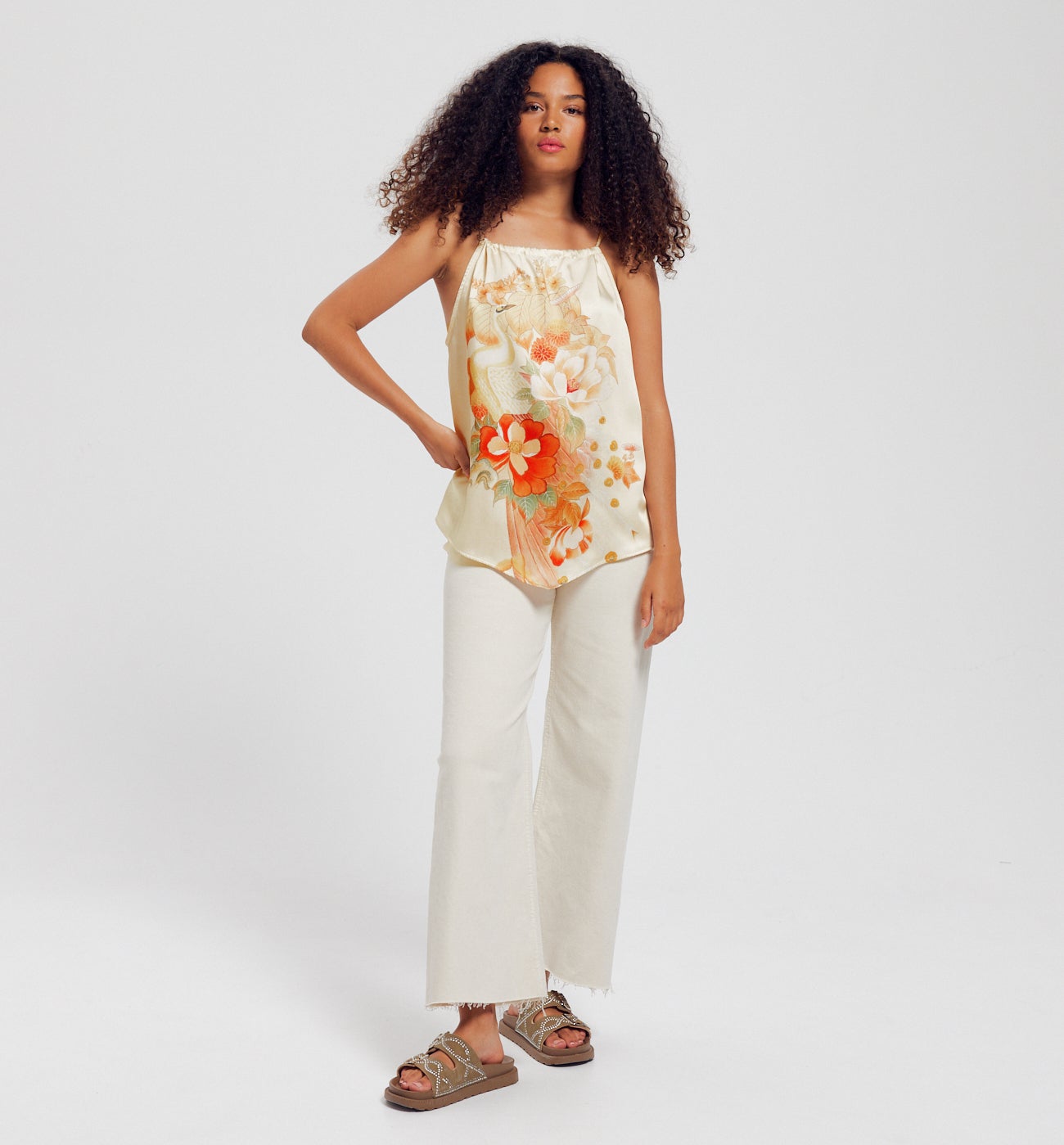 Top en satin imprimé - Imprimé écru