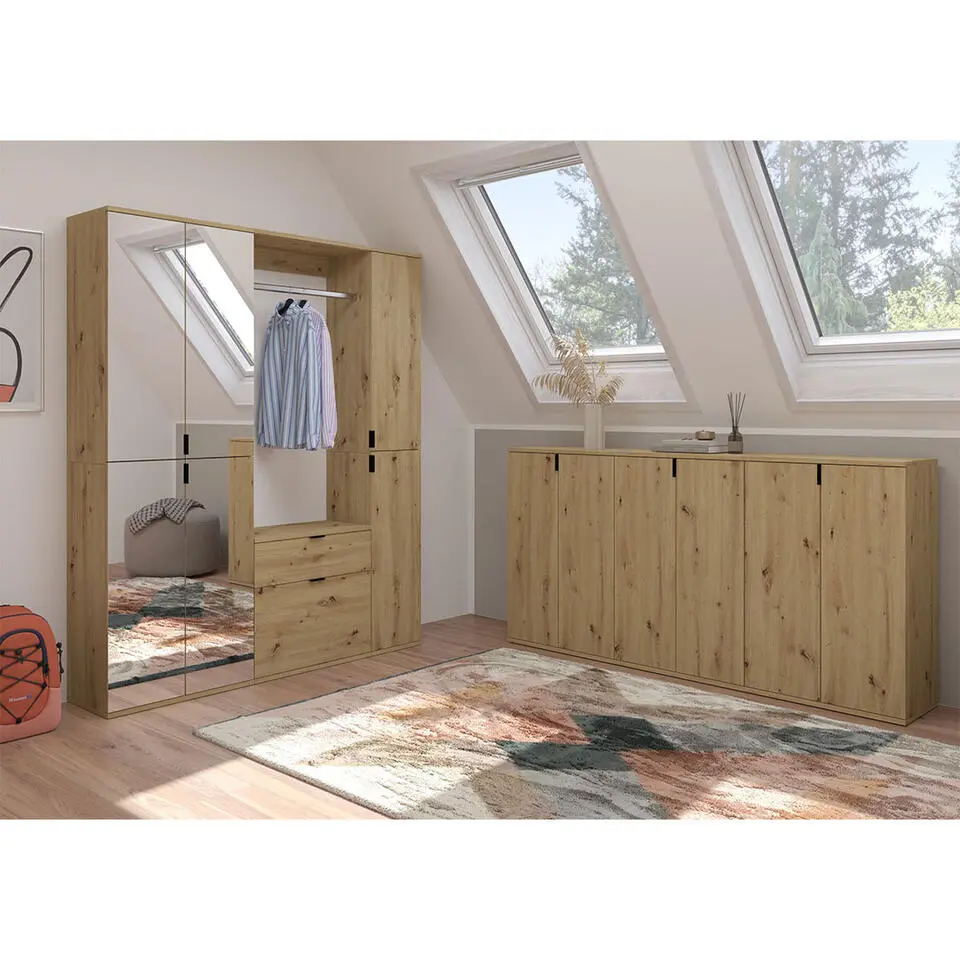 Hioshop ProjektX kledingkast 4 deuren spiegel