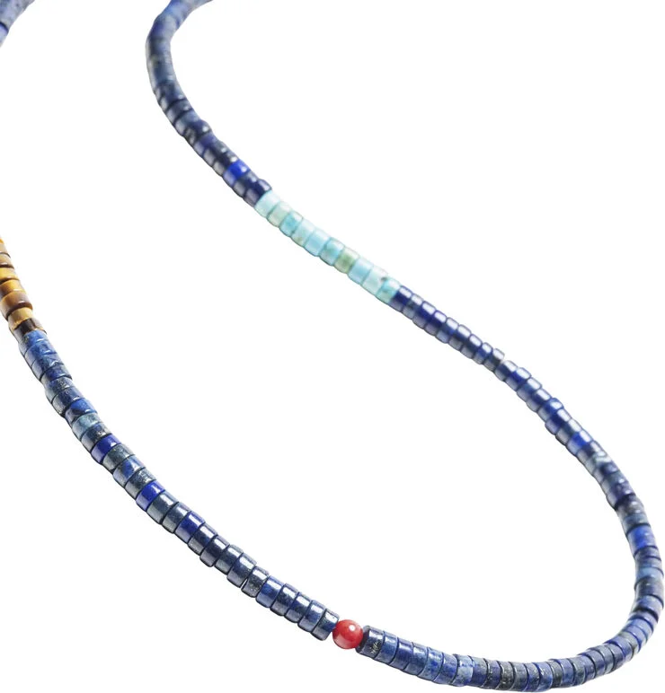 Nialaya Blue Lapis Heishi Necklace with Tiger Eye and Turquoise Blue lapis