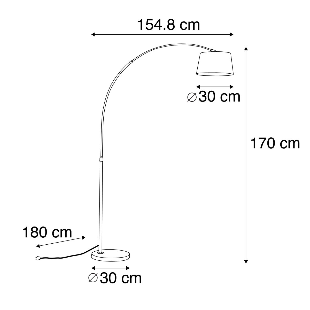 QAZQA - Moderne slimme booglamp staal I zilver I mat nikkel met witte stoffen kap incl. WiFi A60 - Arc Basic I woonkamer - rond staal - LED-compatibel E27