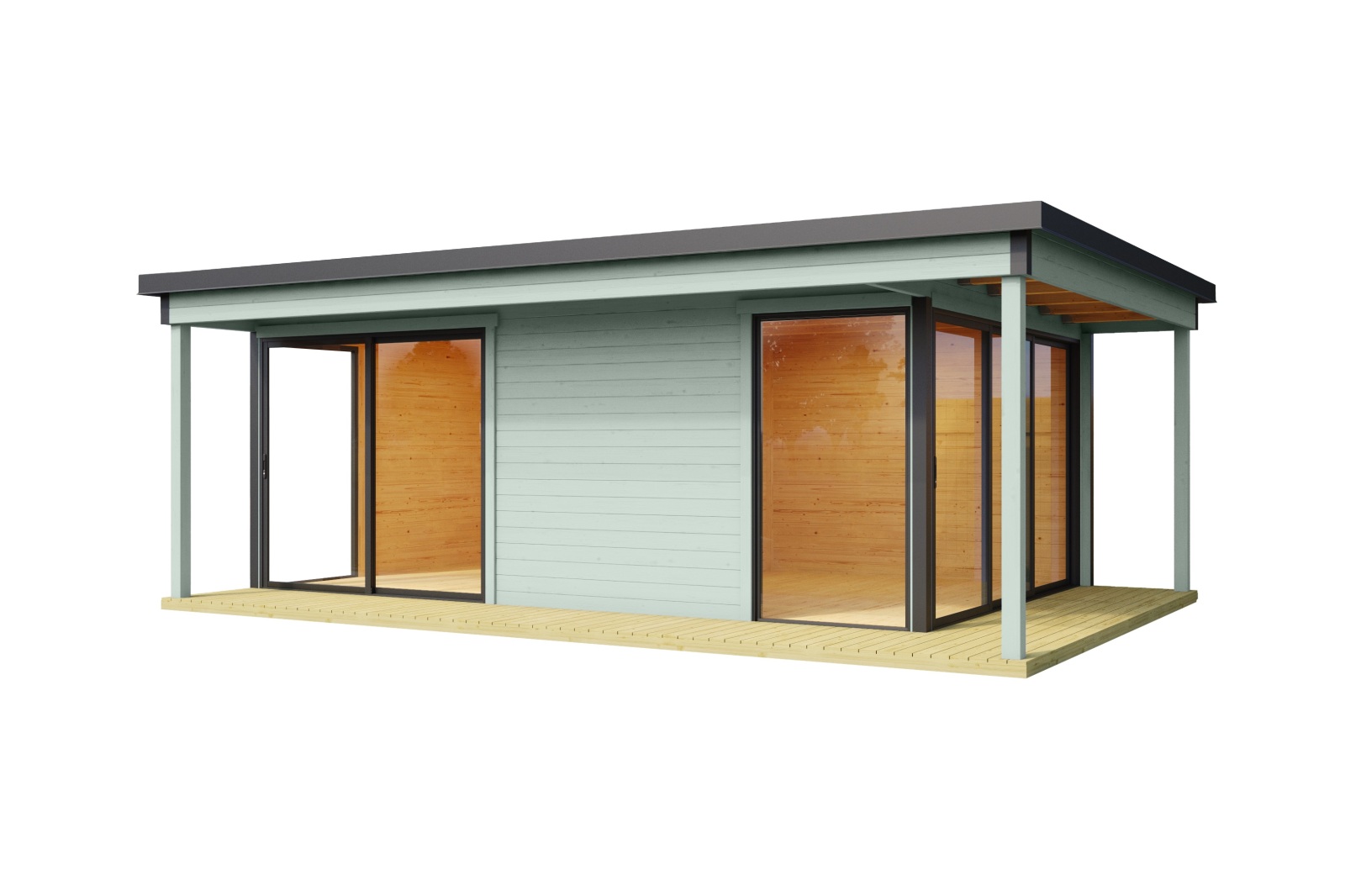Gartenhaus DOMEO 3 LOGGIA - gletschergrün-anthrazit - Fichte massiv
