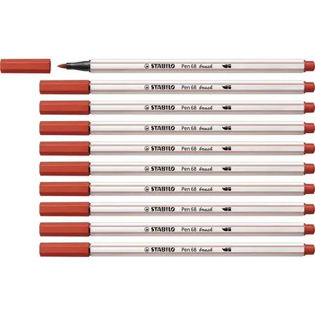 Premium-Filzstift mit Pinselspitze für variable Strichstärken - STABILO Pen 68 brush - 10er Pack - carminrot