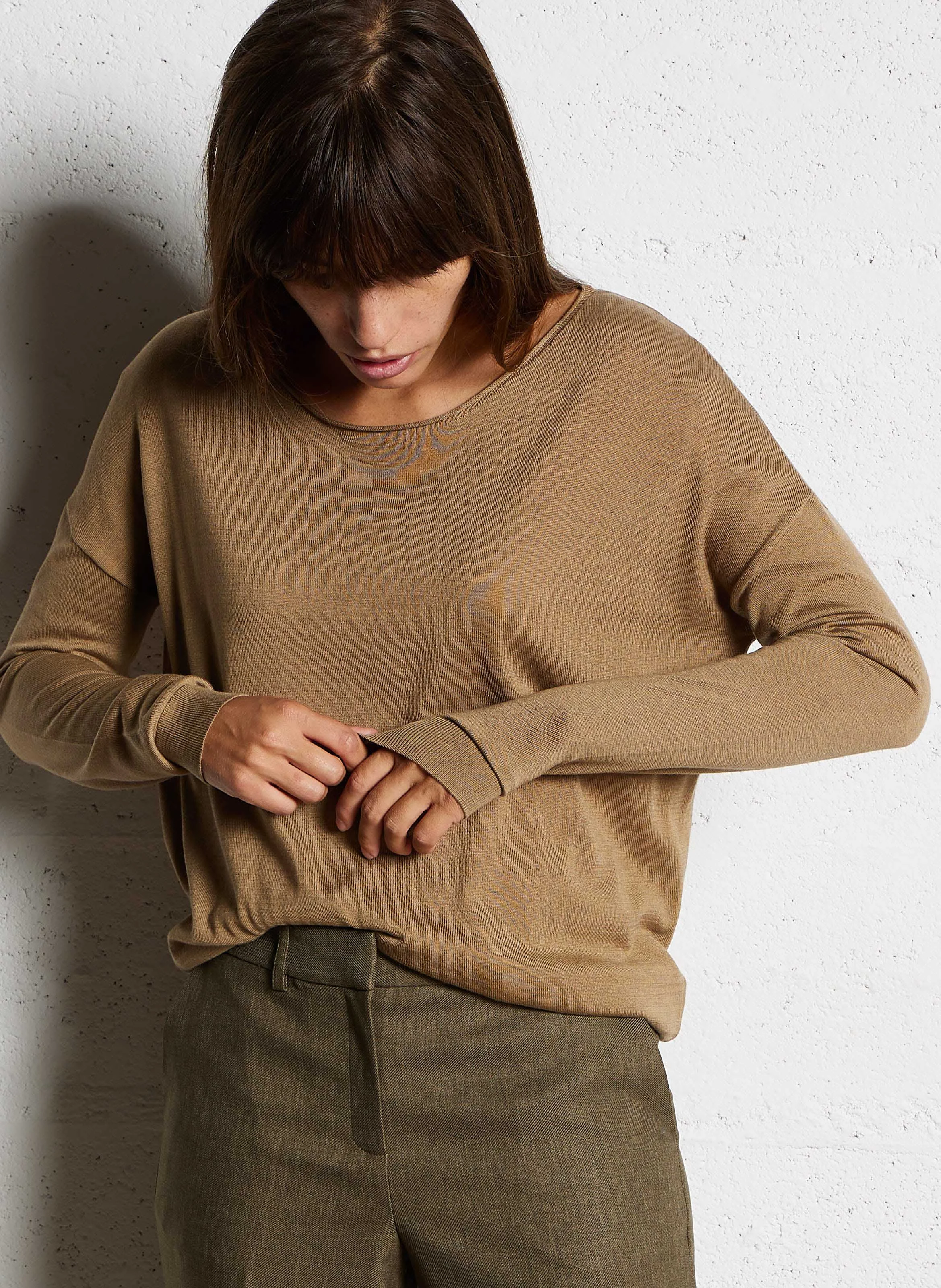 BLEUET - Pull col bateau en maille fine | Marron