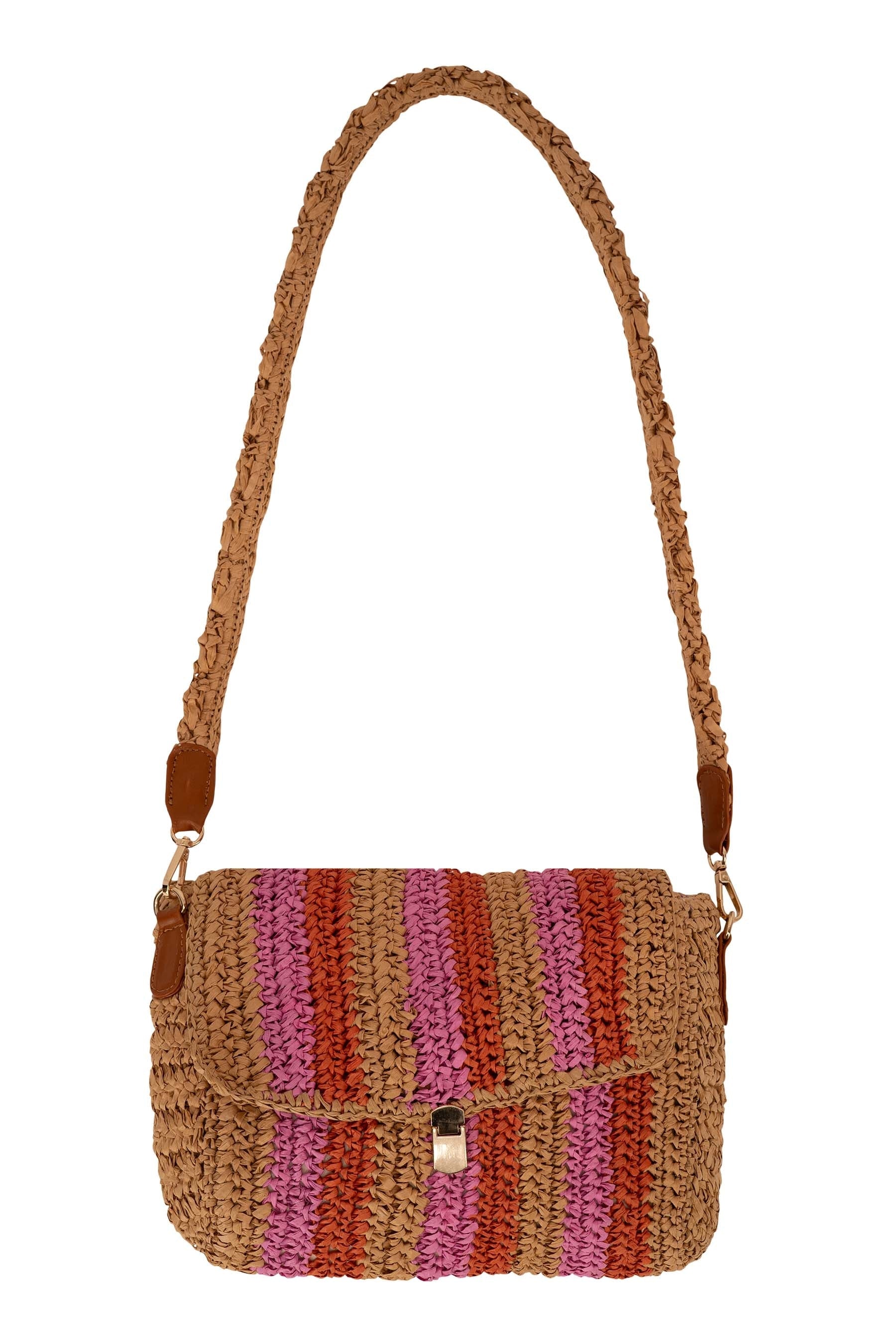 raffia schoudertas met streep
