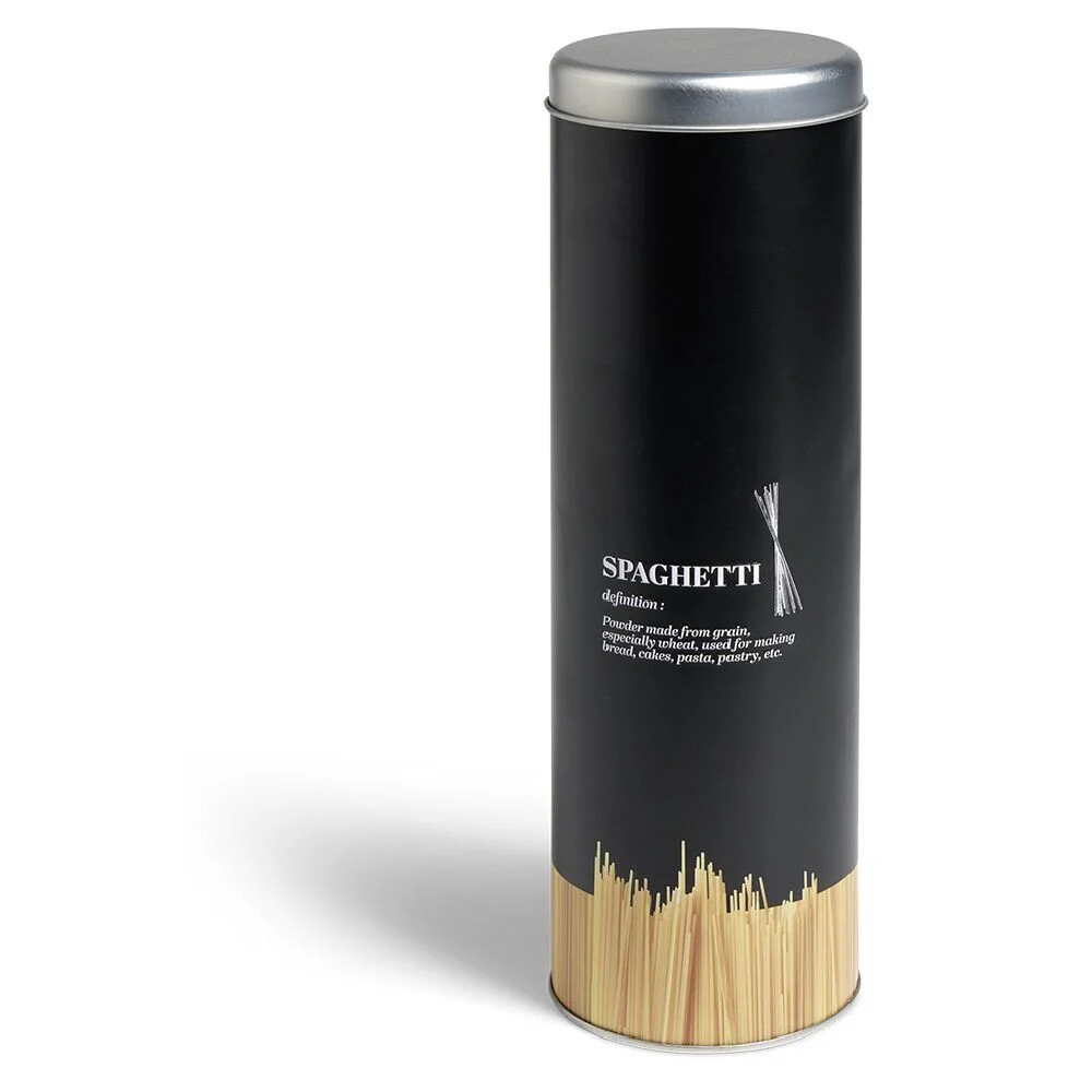 Boîte à spaghetti en métal noir/imprimé - Ø9xH.29cm
