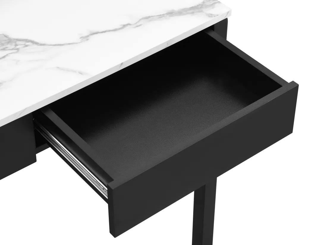 Bureau console extensible avec 2 tiroirs - Noir et effet marbre blanc - LOAVIA