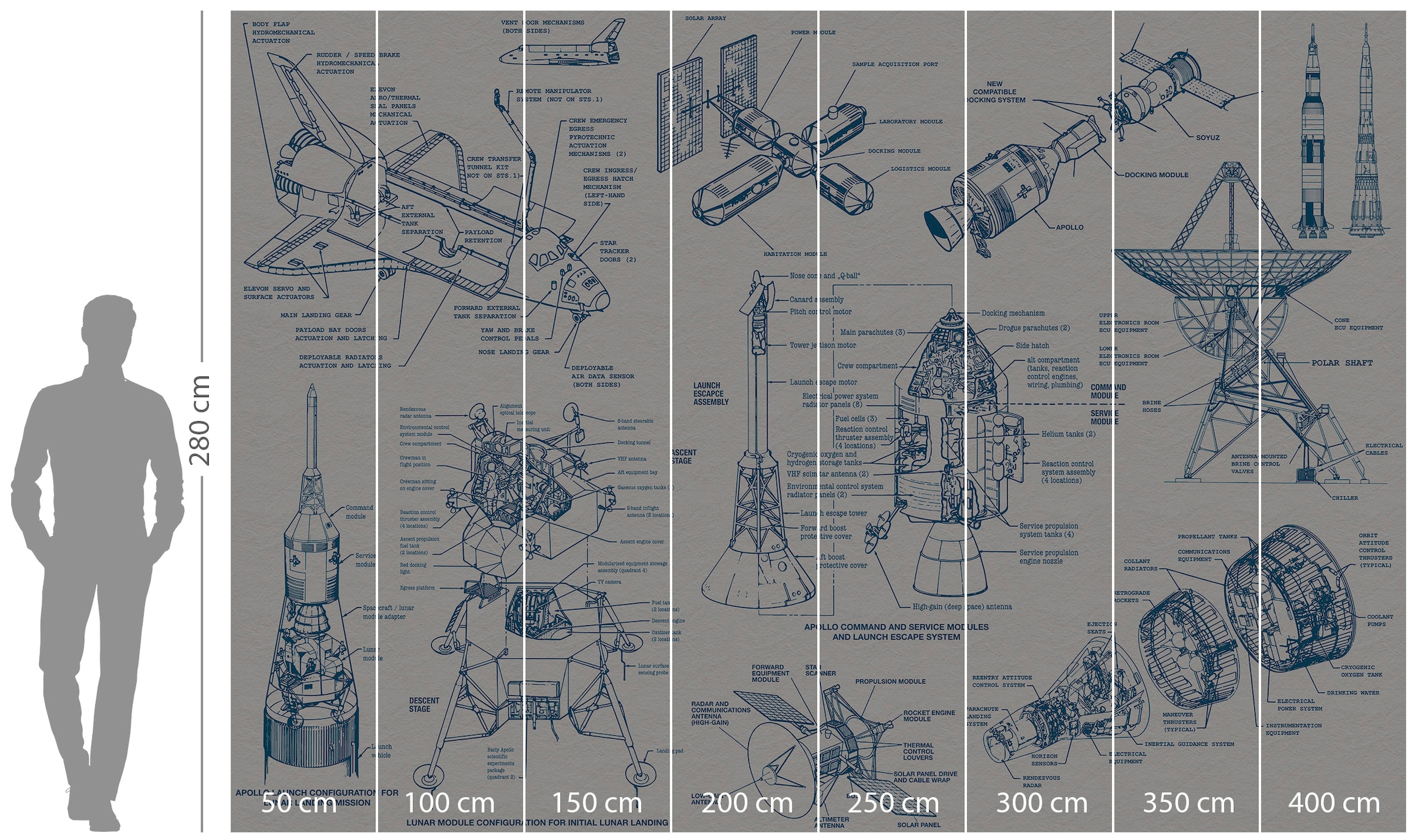 Komar Vliestapete »Digitaldruck Vlies -  Spacecraft Architecture - Grösse 400 x 280 cm« bedruckt glatt Kinderzimmer