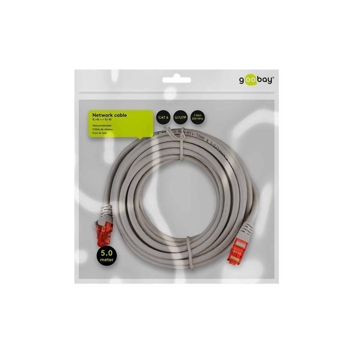 CAT 6 patchkabel, U/UTP, grå