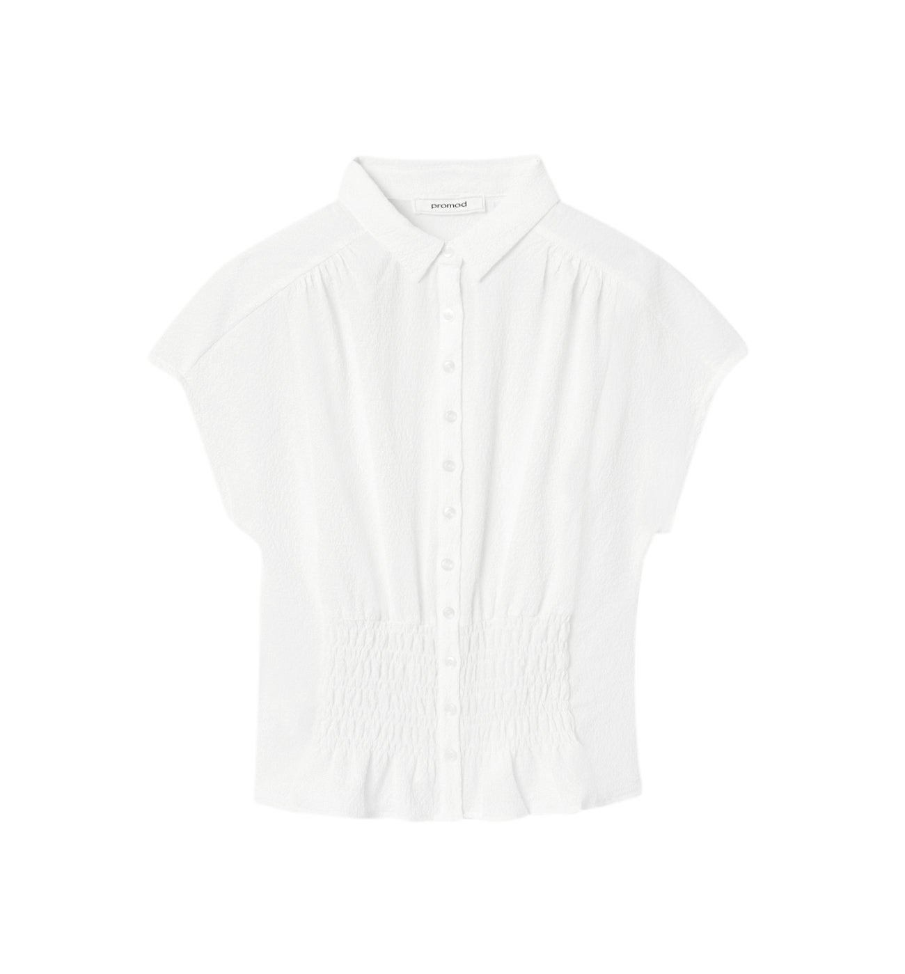 Chemise crêpée smockée Femme - Ecru
