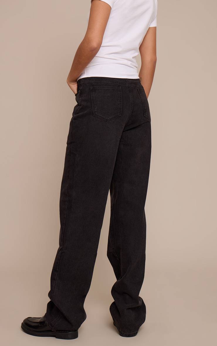 Noir Délavé Jean Droit En Denim Taille Haute