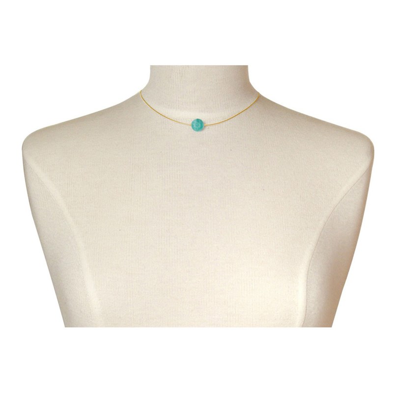 Collier Plaqué Or Perle d'Amazonite Solitaire 13 mm