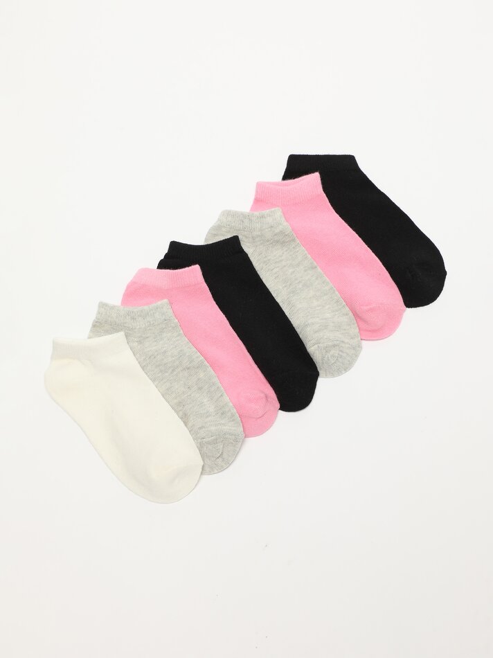 Pacote com 7 pares de meias curtas em cores básicas - Rosa