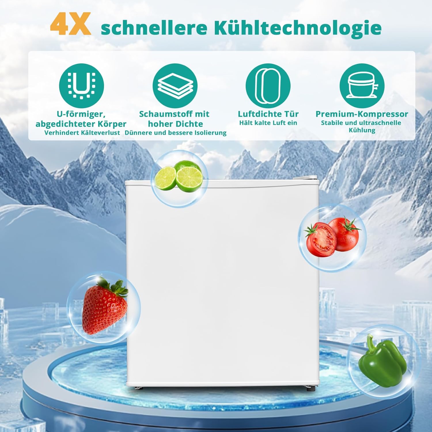 SMETA Mini-kühlschränke 48L, Klein Kühlschrank mit Gefrierfach, 230V Leise Tischkühlschrank für Büro, Camping, Schlafzimmer & Hotel mit Umkehrbarer 6-Stufen Thermostat, 39dB, 0-10℃