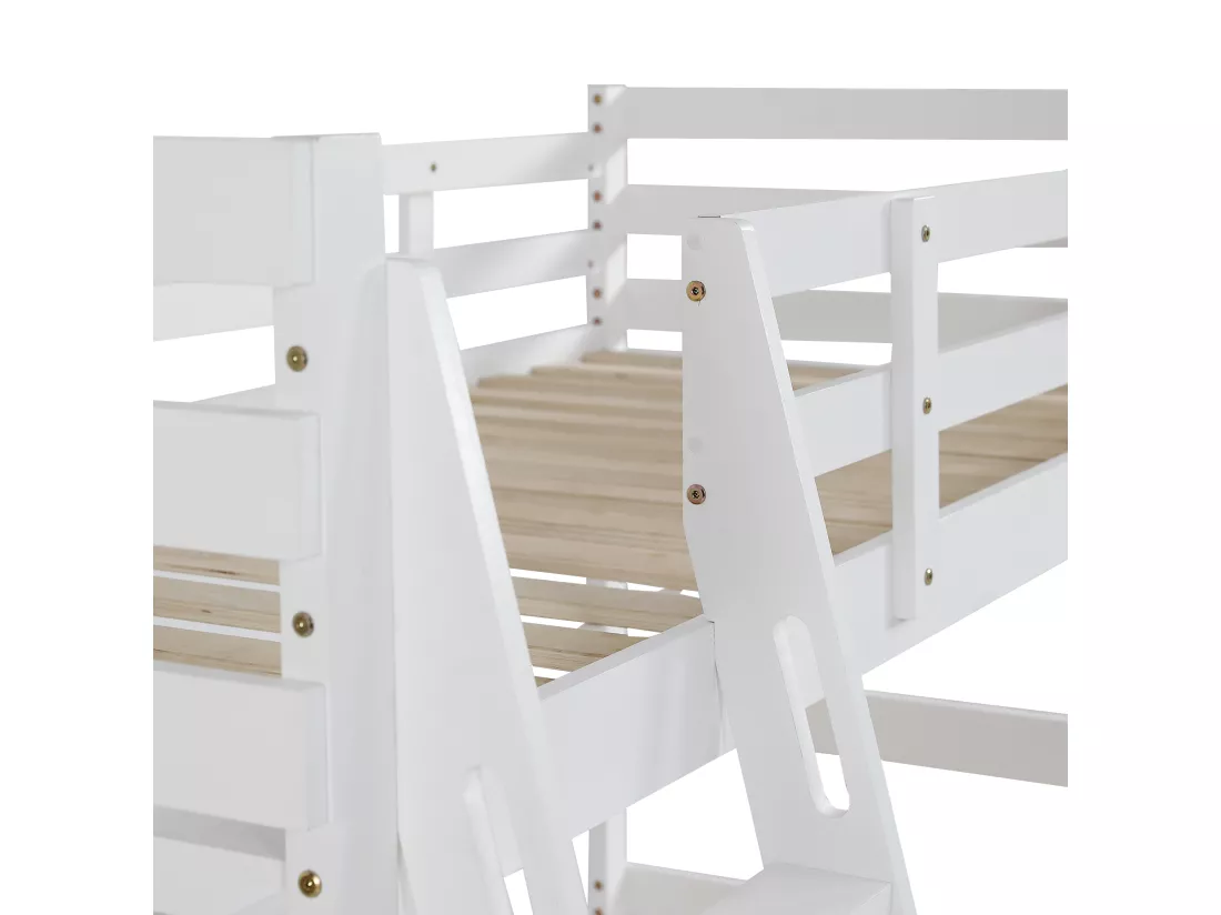 Lit superposé 90x200cm en bois - avec une table pilante - Blanc