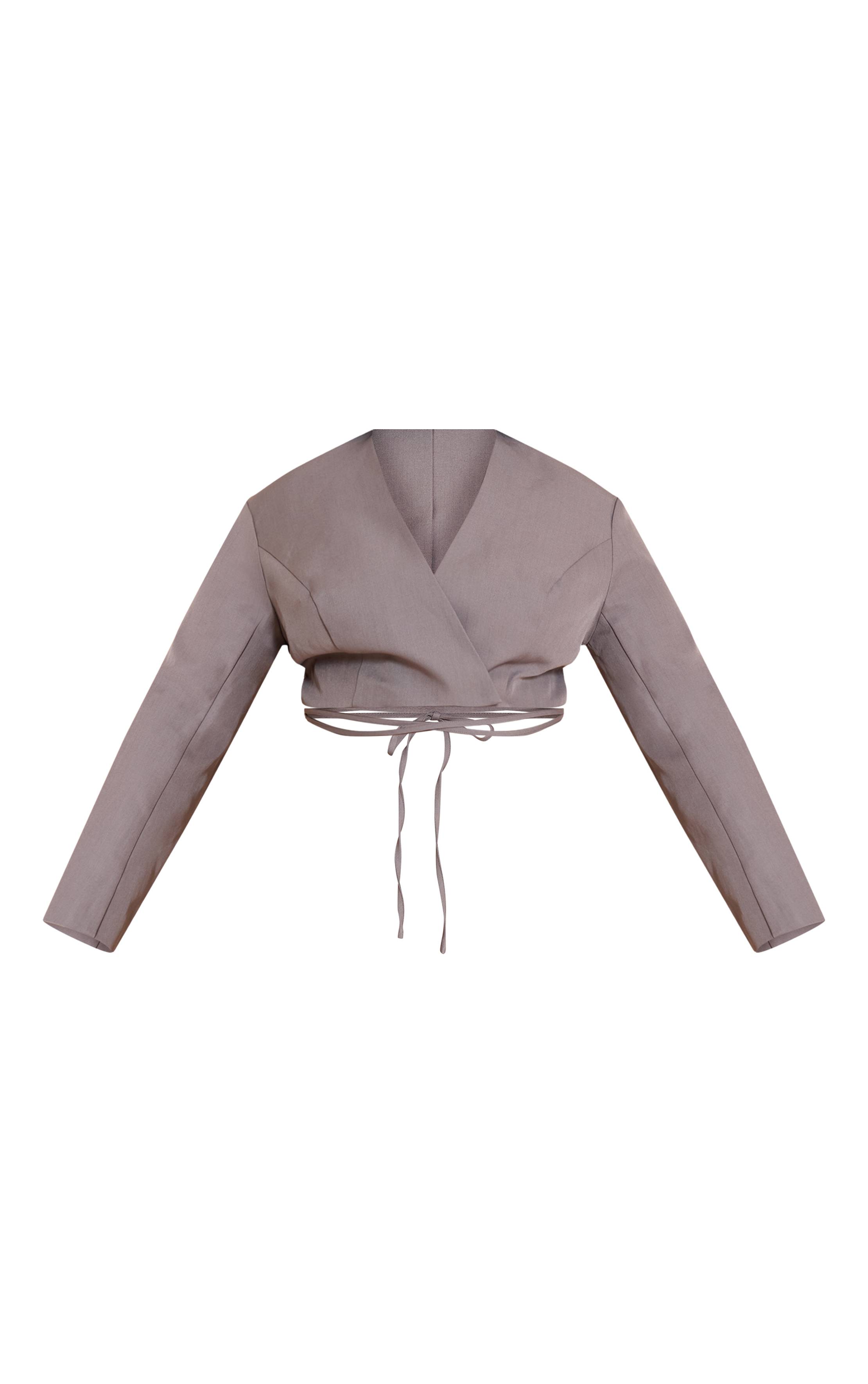 Charcoal Grey Blazer Grande Taille Cache-cœur Avec Ceinture À Nouer À La Taille