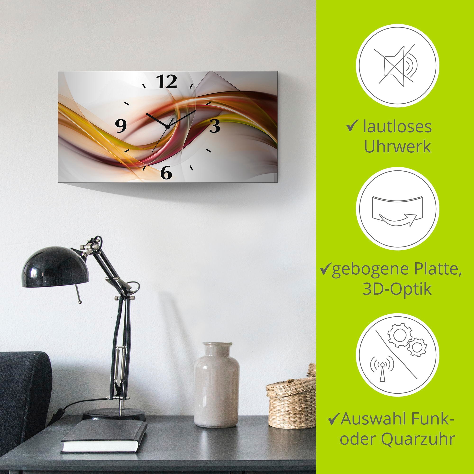 Artland Wanduhr »Abstrakes Design Orange« 3D Optik gebogen, mit Quarz- oder Funkuhrwerk, versch. Grössen