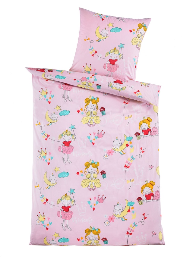 Kinder-Baumwoll-Renforcé-Bettwäsche 135 x 200 cm rosa
