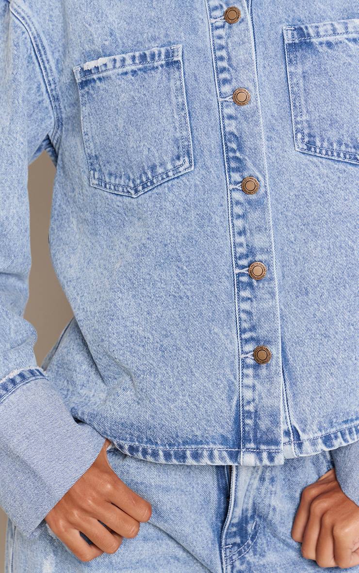 Bleu Délavé Veste En Jean Délavé Bleu Moyen Recadrée Avec Revers Aux Poignets Tall