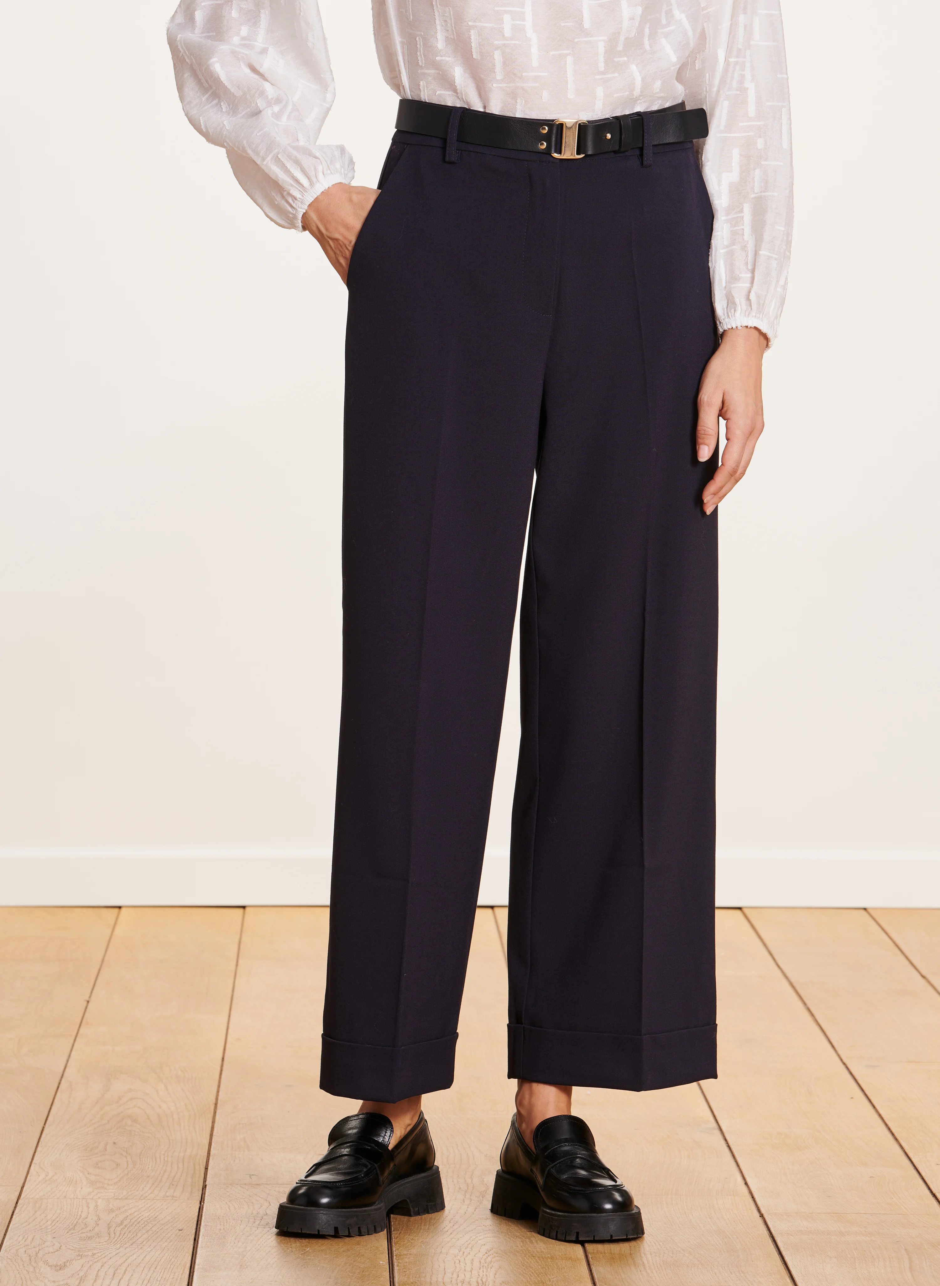 Pantalon large à revers | Bleu