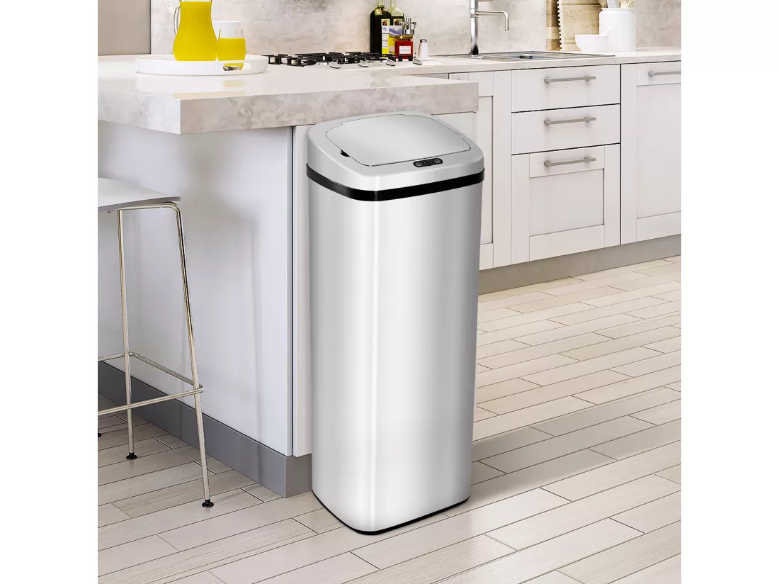 Poubelle à capteur de mouvement ouverture automatique 50L acier inox.