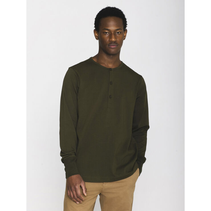 Knowledge Cotton Apparel BO long sleeve henley - GOTS/Vegan Grøn