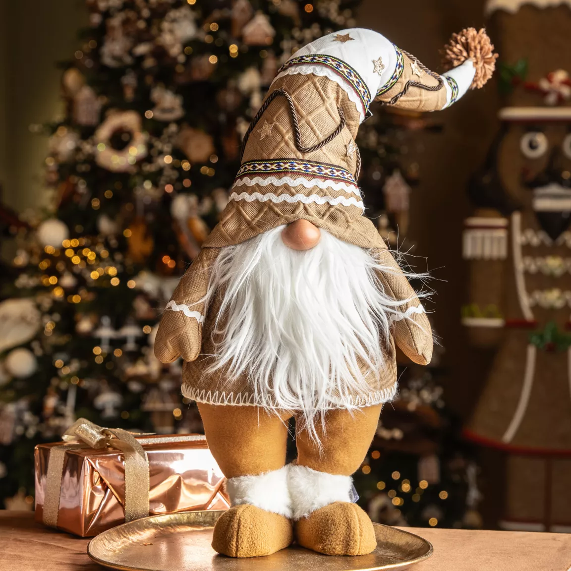 Lutin de Noël fait main (H65 cm) Petit indien chapeau pointu