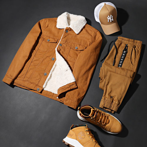Veste Jean Super Slim Fit A Col Mouton 5004 Camel Blanc