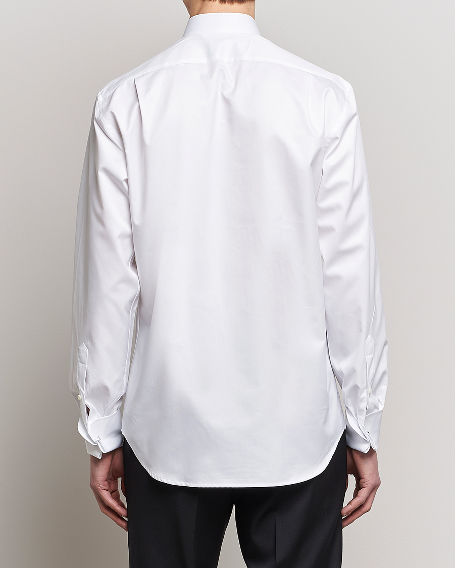 Stenströms Fitted Body Stand Up Collar Plissè Shirt White