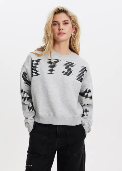 Cropped sweater met print grijs (GRS.MEL)